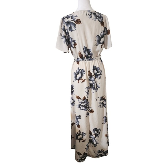 Tviatra Floral Maxi Dress Hi-Lo V-Neck Short Sleeve Beige Size Unknown Size M - Picture 3 of 7